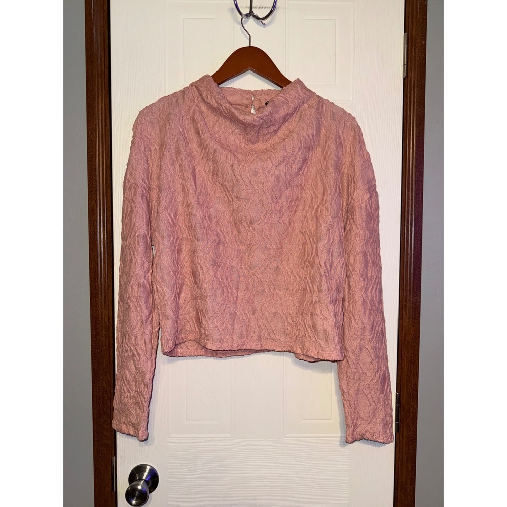 Anthropologie Pink Textured Funnel Neck Long Sleeve Blouse Size Med